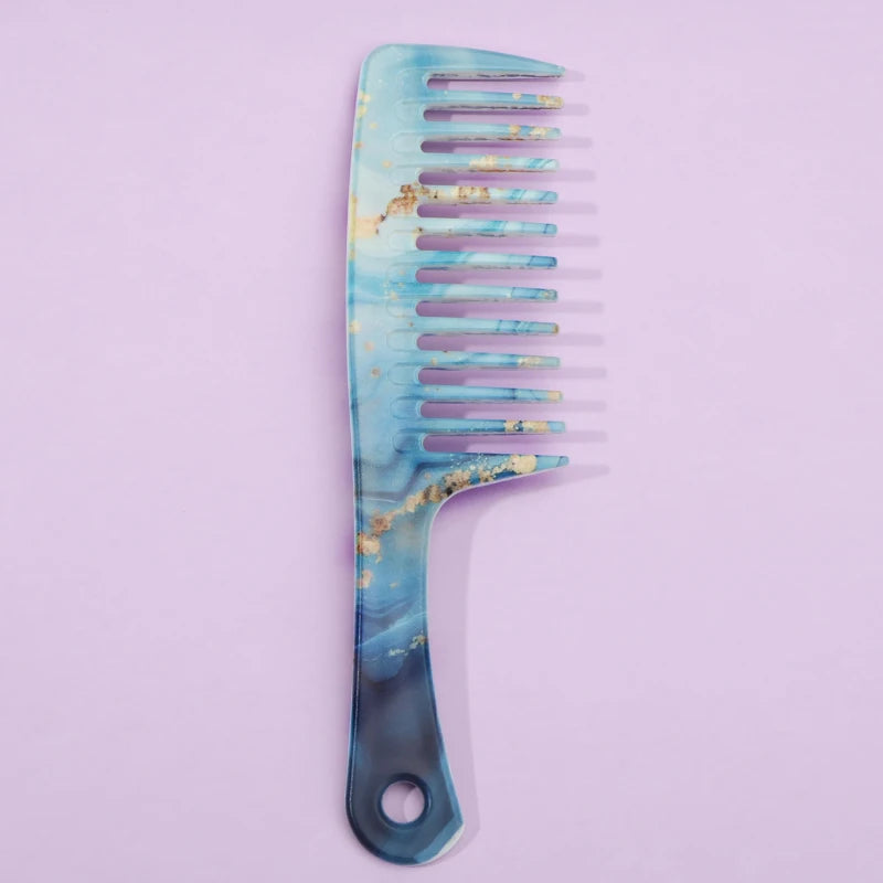 Extra Large Wide Tooth Detangling Comb – Marble Pattern Wide Tooth Comb PLUSH blue