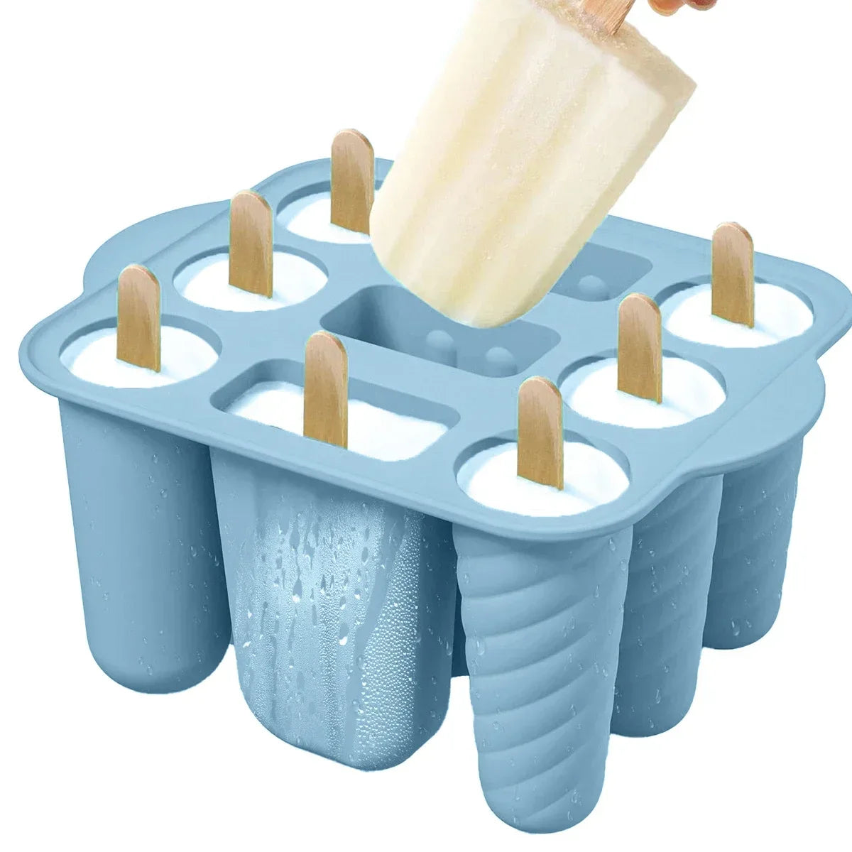 Silicone Popsicle Molds 12-Piece Set + 50 Wooden Sticks Popsicle Mold Set PLUSH Blue B