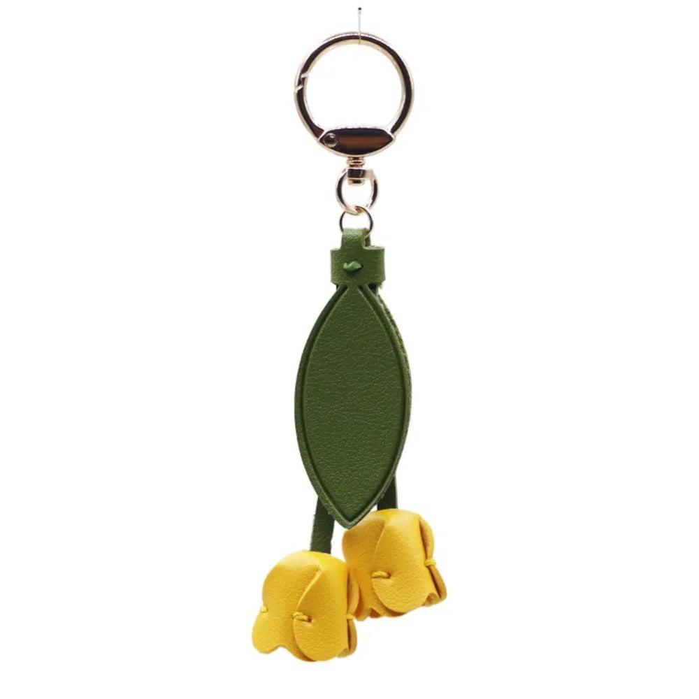 Tulip Bag Pendant PU Leather Floral Charm – Korean Style Bag Charm Pendant PLUSH Yellow Style 2