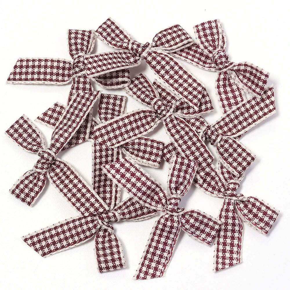 20pcs Plaid Ribbon Bows – DIY Hair Clips & Jewelry Crafts Ribbon Bow Embellishments PLUSH 08