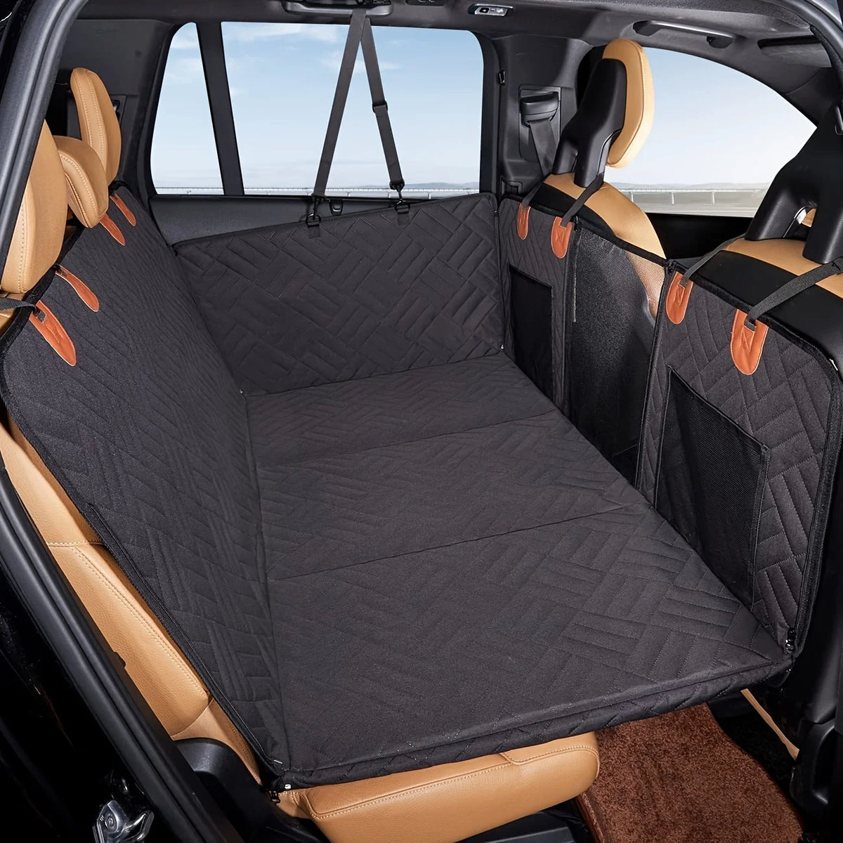 Gray Waterproof Dog Car Seat Hammock Cover – Heavy Duty Pet Car Seat Cover PLUSH Black