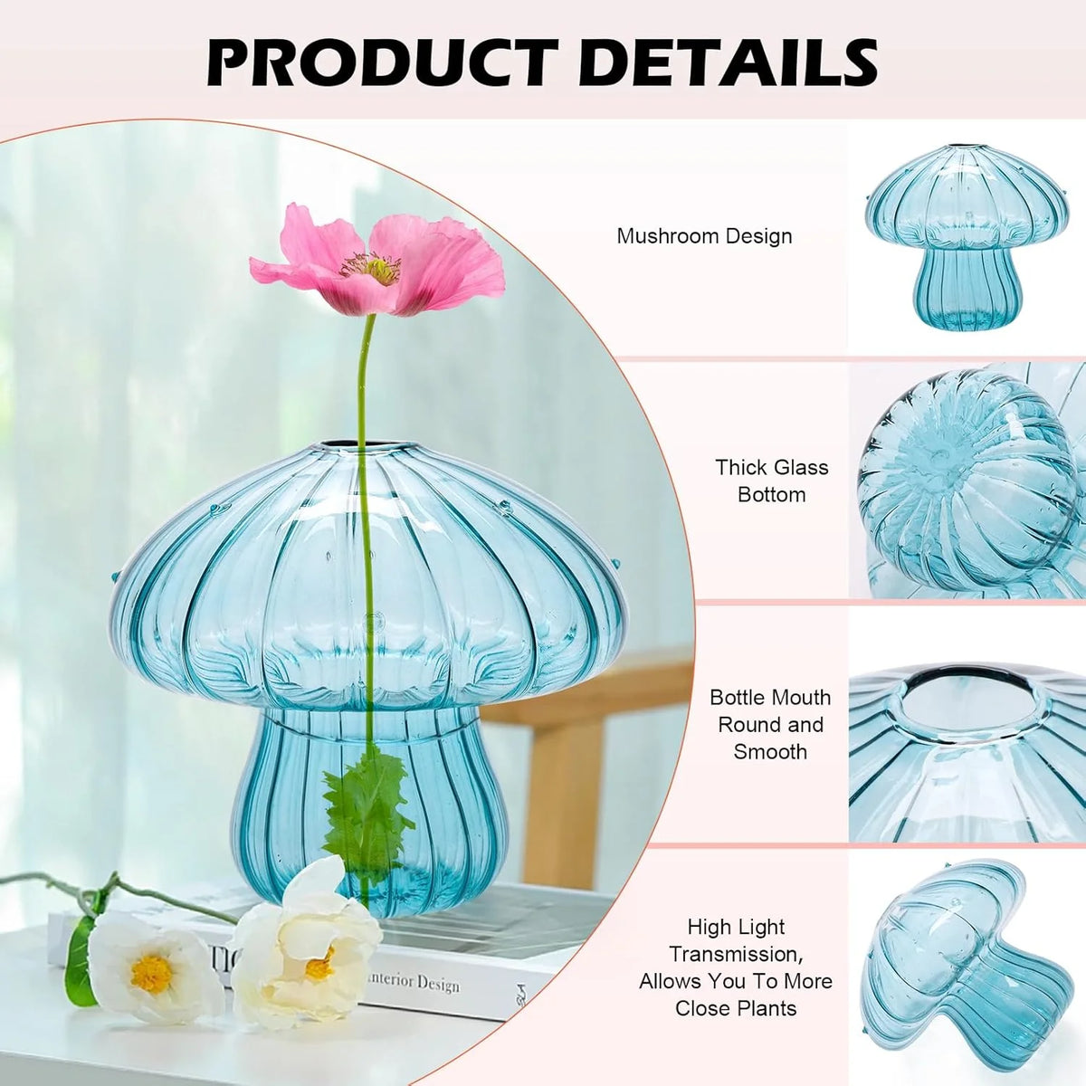 Mushroom Glass Vase Set – Mini Propagation Terrarium Décor Glass Propagation Vase PLUSH