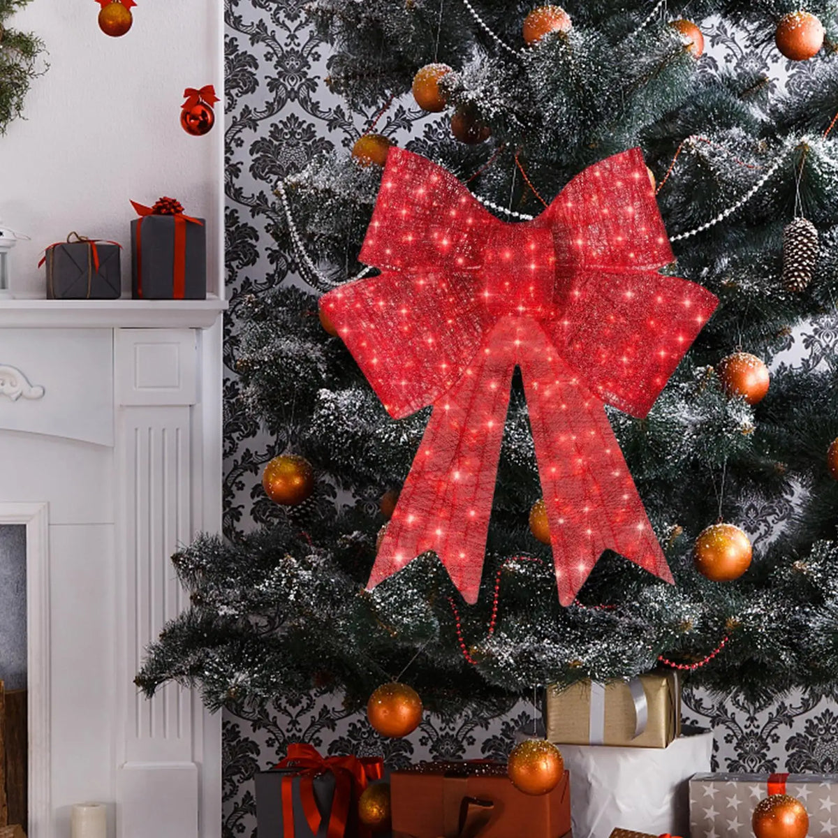Red Christmas Ribbon Bow Decoration – 60cm Fabric Wreath Bow Christmas Bow Decoration PLUSH