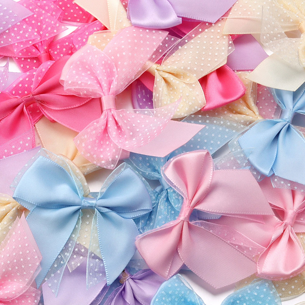 10pcs Polka Dot Satin Organza Bows – DIY Hair & Gift Decor Hair Bow Embellishments PLUSH