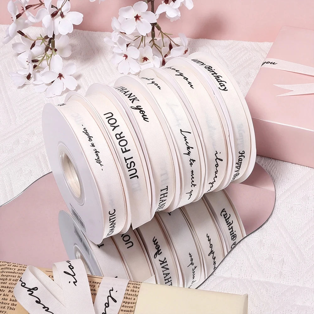 30m Beige Word Letters Printed Ribbon 15mm – DIY Crafts & Gifts Decorative Craft Ribbon PLUSH