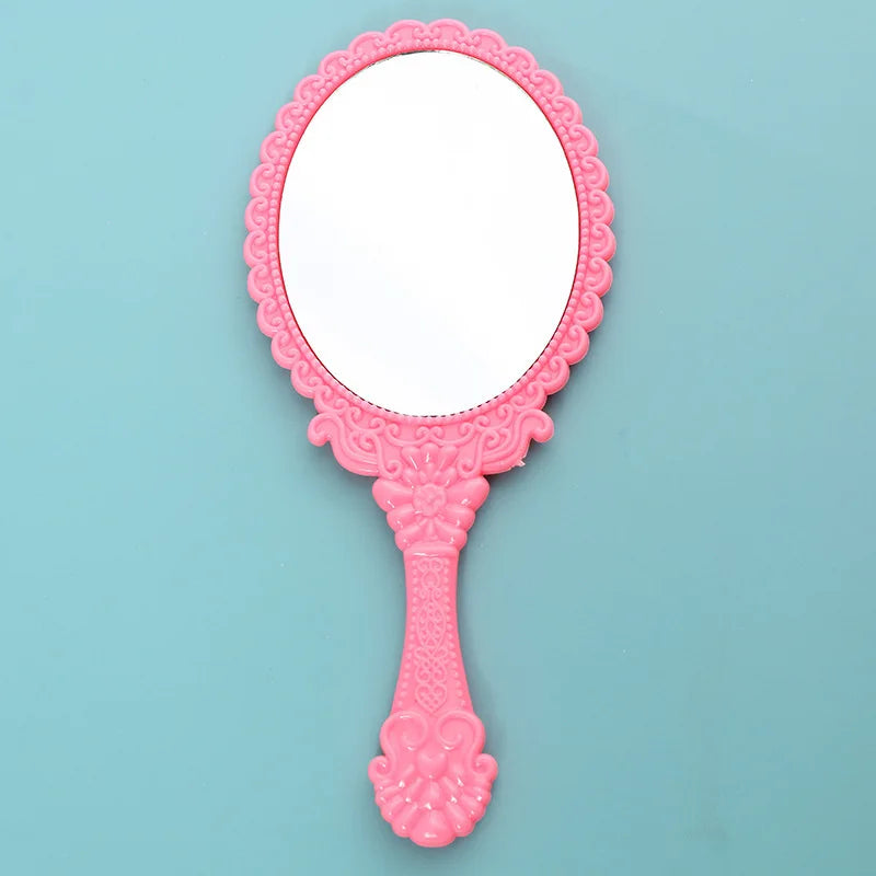 Vintage Handheld Makeup Mirror – Portable Round Cosmetic Mirror Handheld Makeup Mirror PLUSH Pink