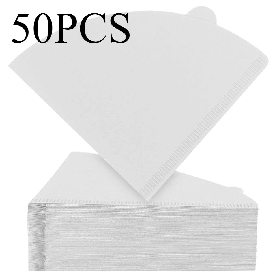 50/100pcs Disposable Wood Pulp Cone Coffee Filter Papers Coffee Filter Papers PLUSH White-50PCS
