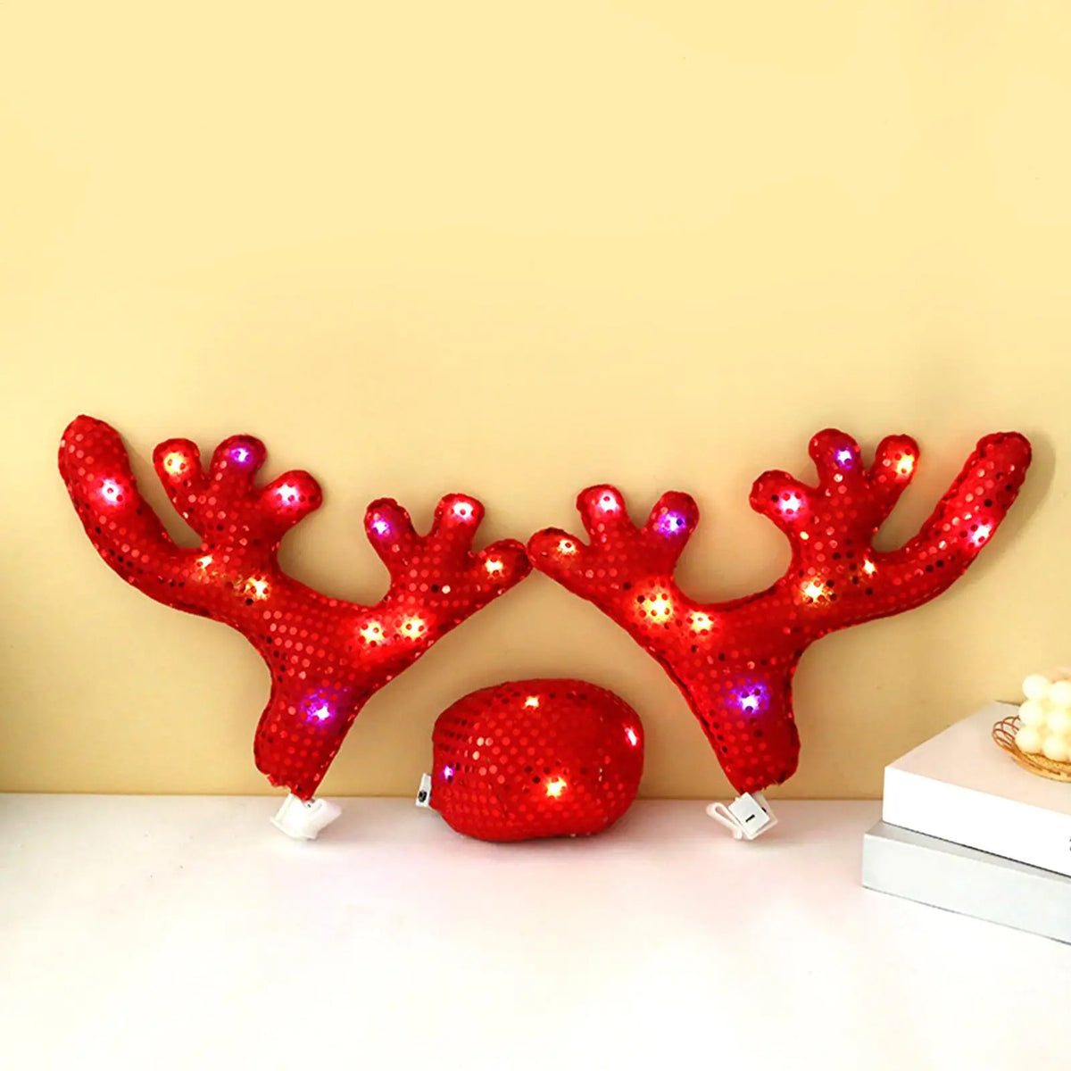 LED Reindeer Antlers Christmas Car Decoration Kit | Glowing Car Holiday Decoration PLUSH