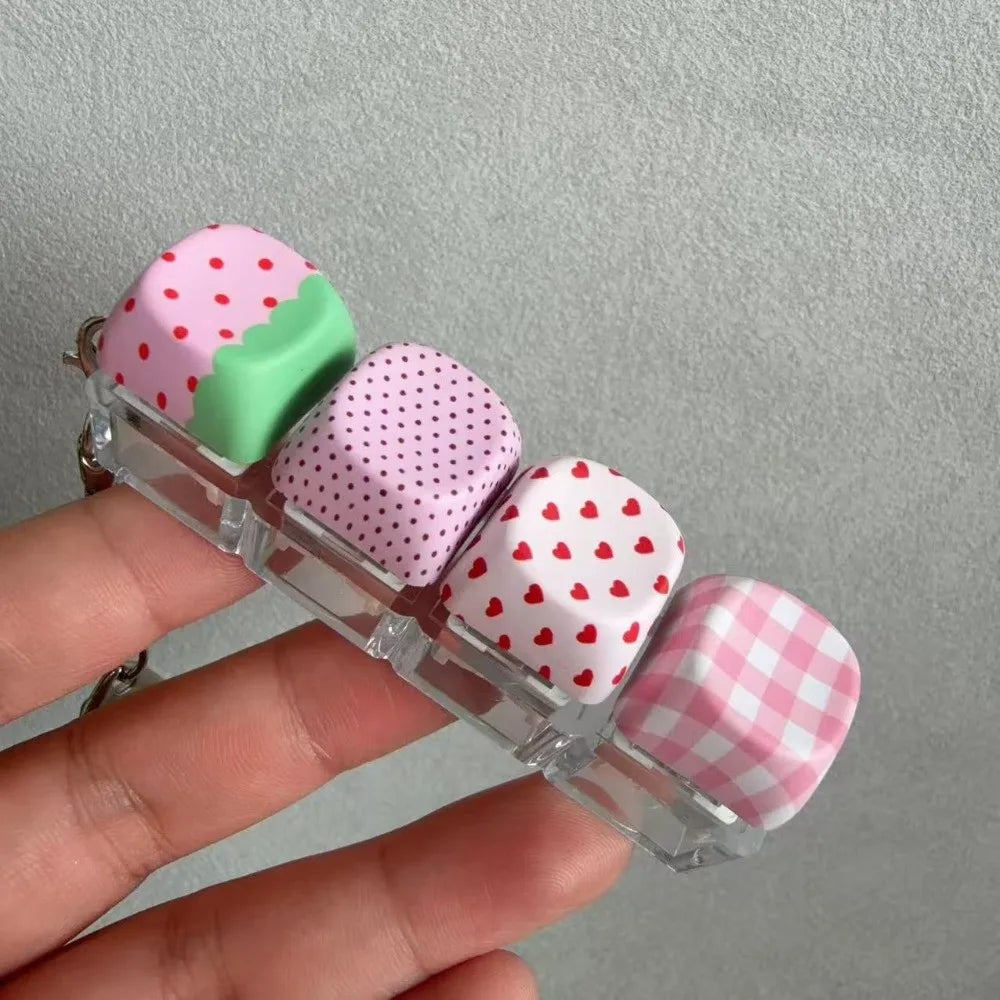 PBT 4-Key Fidget Keychain LED Click Sound Snake Chain Fidget Keychain PLUSH With-Strawberry