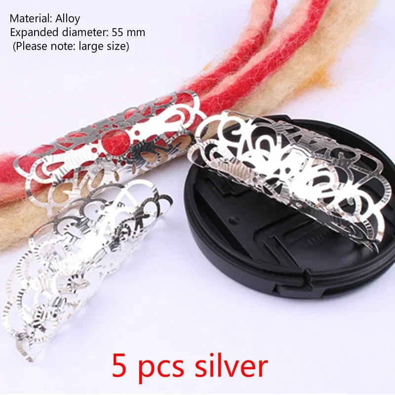 5pcs Hollow Flower Hair Cuffs – Dreadlock Braid Rings & Tubes