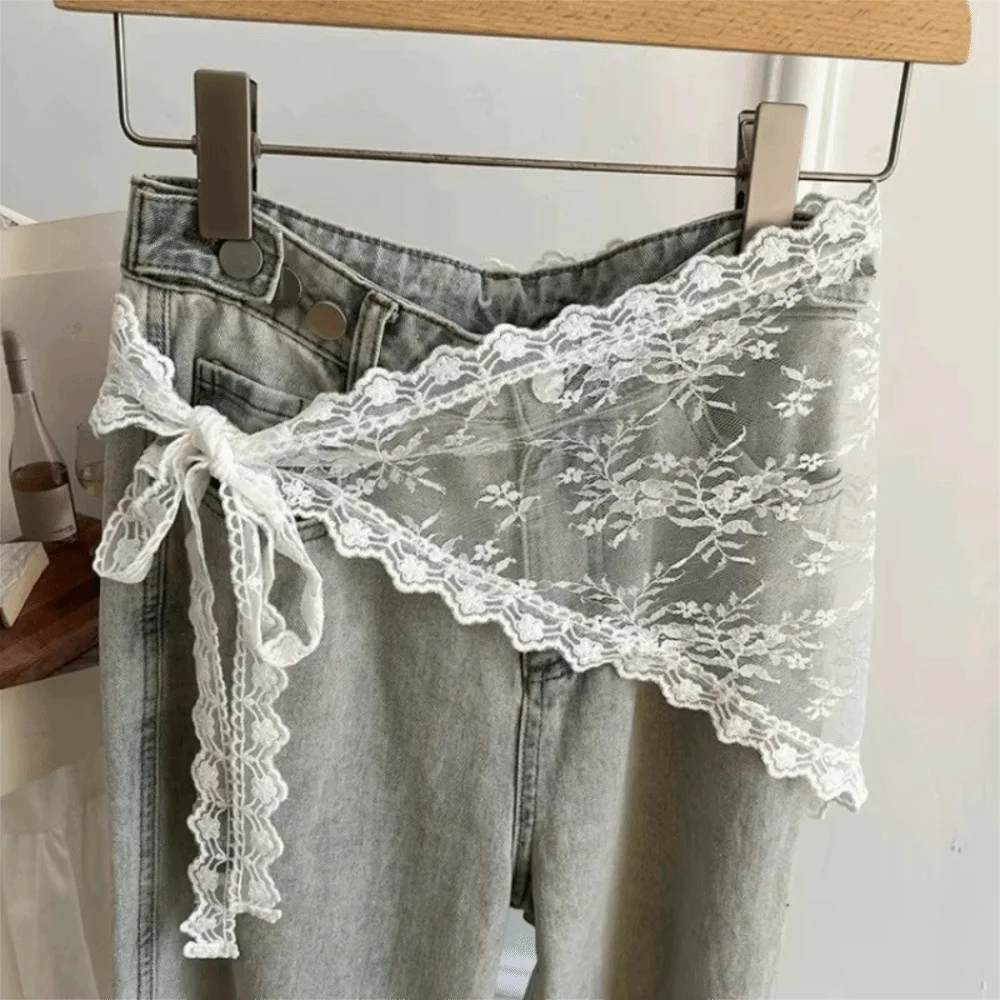Y2K Lace Embroidery High Waist Mini Skirt – Lace-Up Half Skirt Lace Mini Skirt PLUSH White