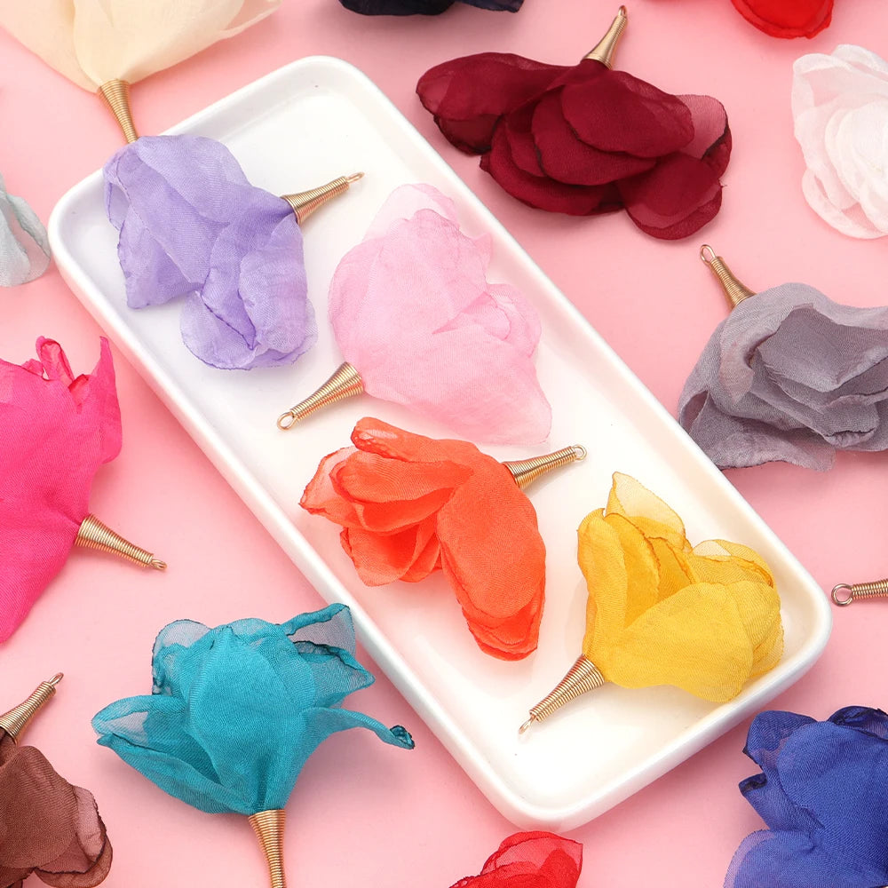 10pcs Chiffon Organza Flower Charms for DIY Earrings & Jewelry Jewelry Flower Charms PLUSH