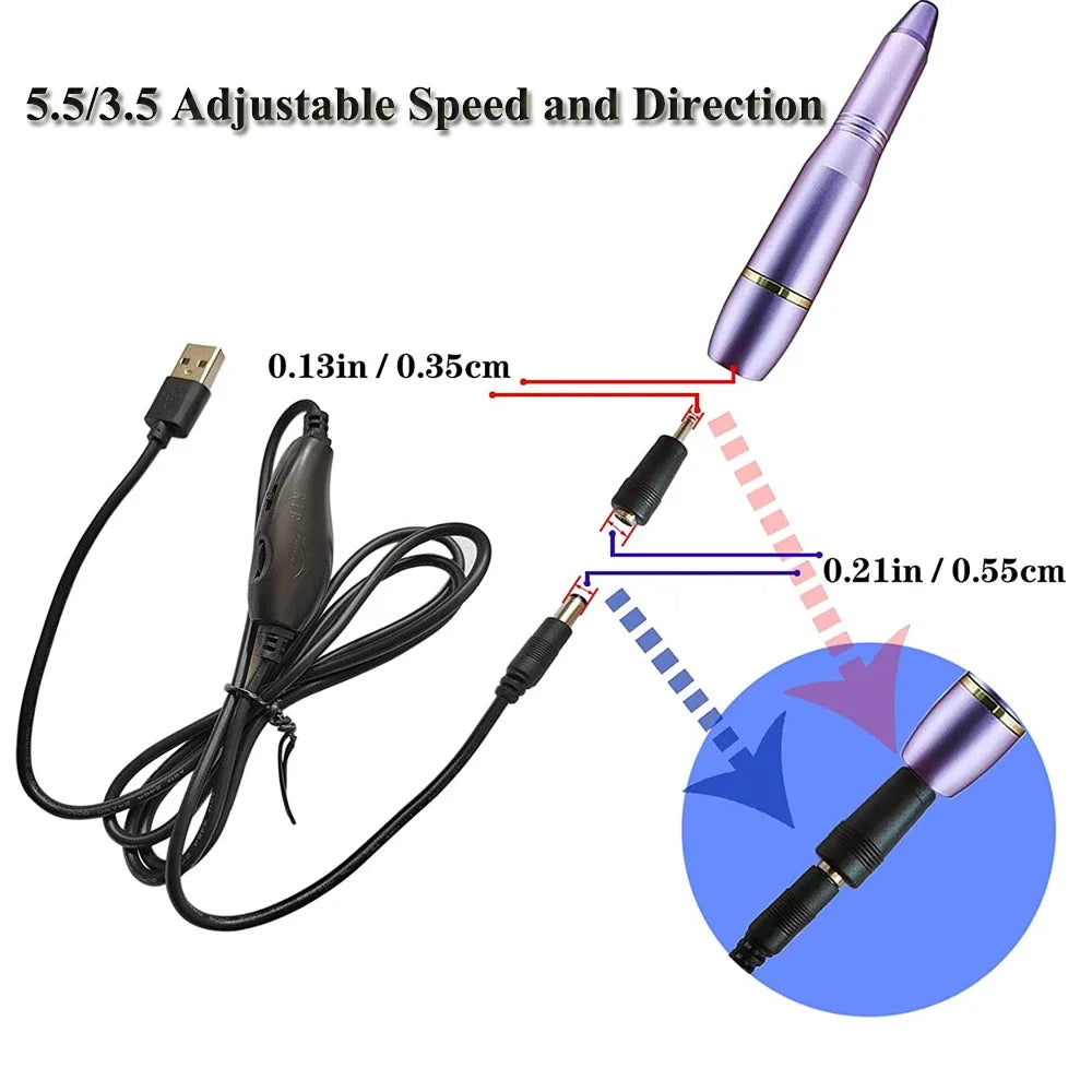 Electric Nail Drill USB Power Cord – Adjustable Speed & Direction Nail Drill Accessory PLUSH