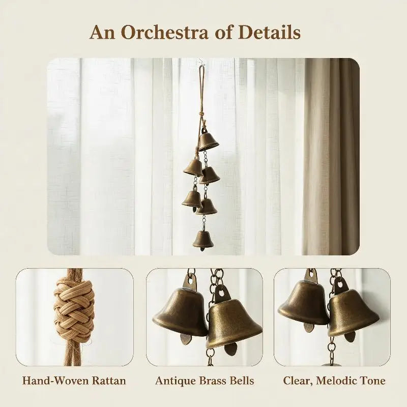 Vintage Brass Hanging Bells – Rustic Wind Chime Wall Decor Wind Chime Decor PLUSH