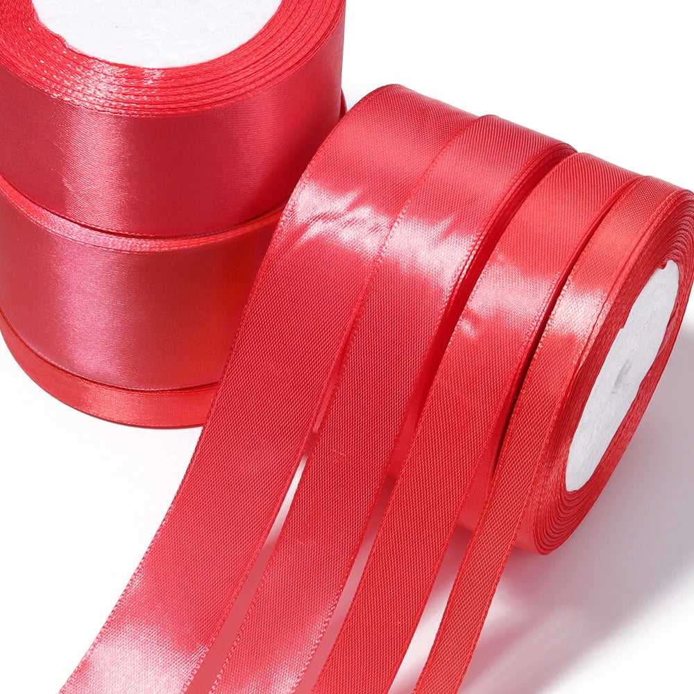 25 Yards Red Satin Ribbon – Wedding & Gift Wrap, 7 Widths Satin Craft Ribbon PLUSH