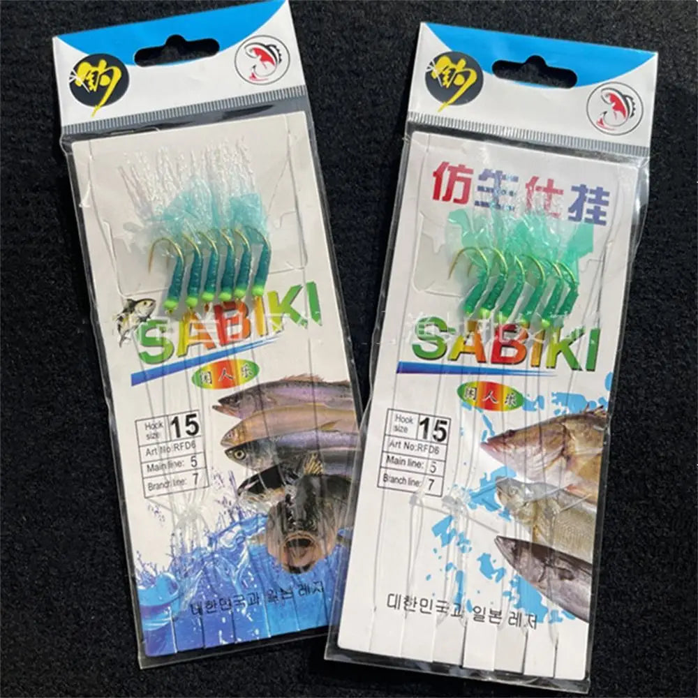 Sabiki Rigs Feather Lures 6pcs Steel String Hooks Set Fishing Hook Rig PLUSH