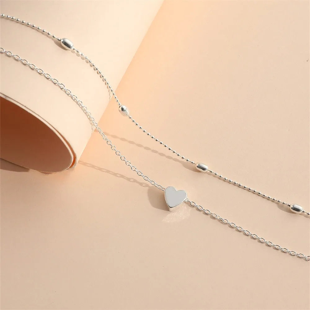 Vintage Heart Butterfly Layered Anklet – Adjustable Silver Bracelet Ankle Bracelet PLUSH