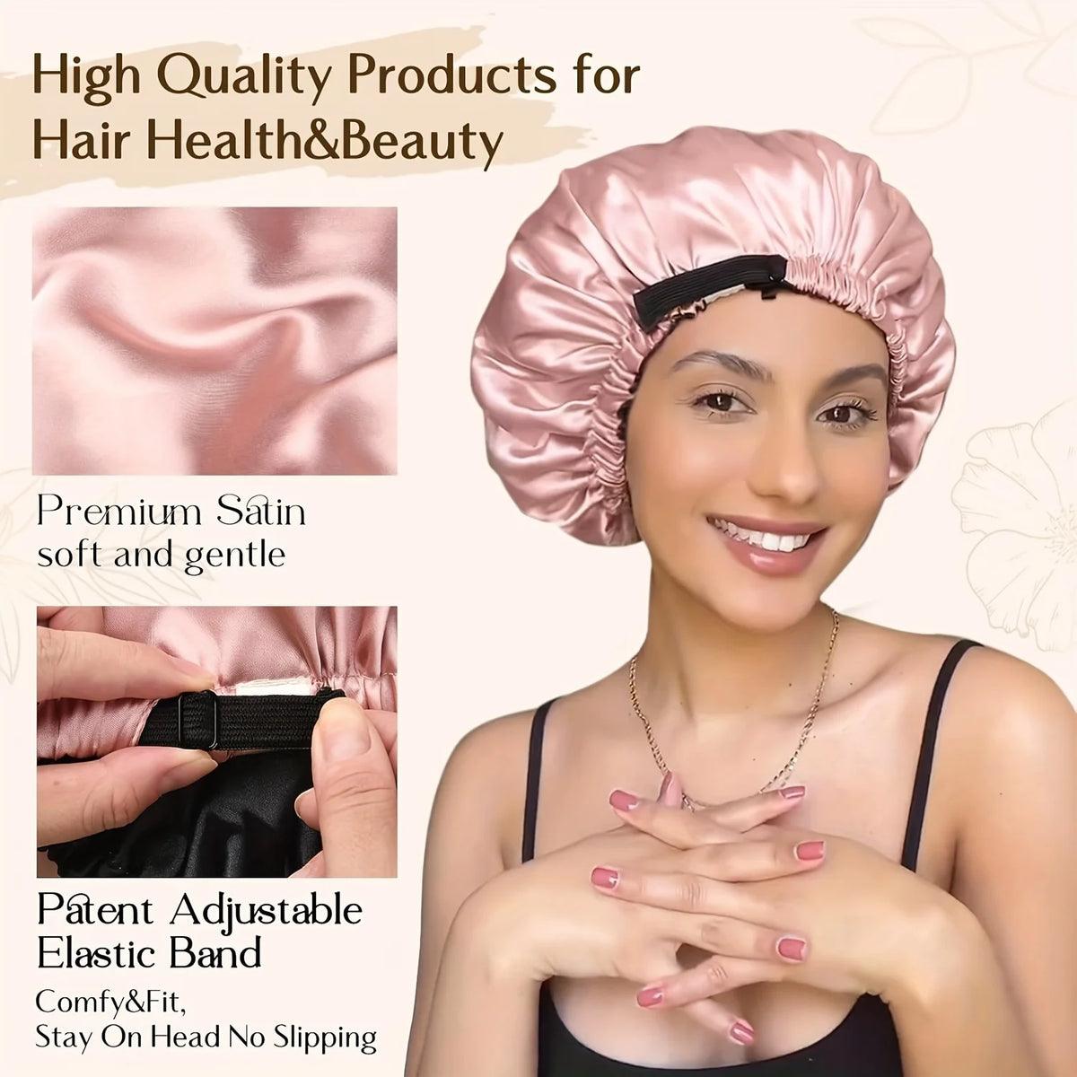 Reversible Satin Sleeping Bonnet – Adjustable Hypoallergenic Cap Satin Sleep Bonnet PLUSH