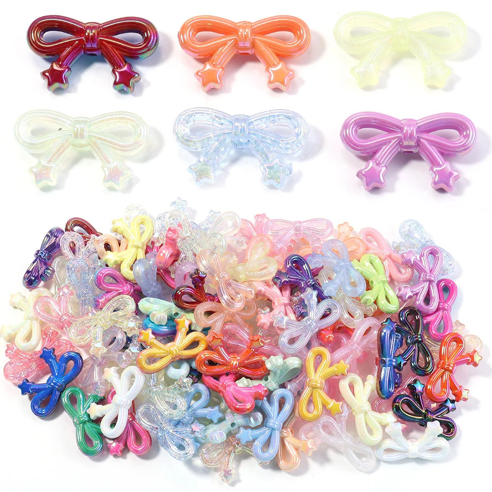 10pcs Multicolor Bow Acrylic Beads 19x33mm – DIY Jewelry Making Acrylic Spacer Beads PLUSH