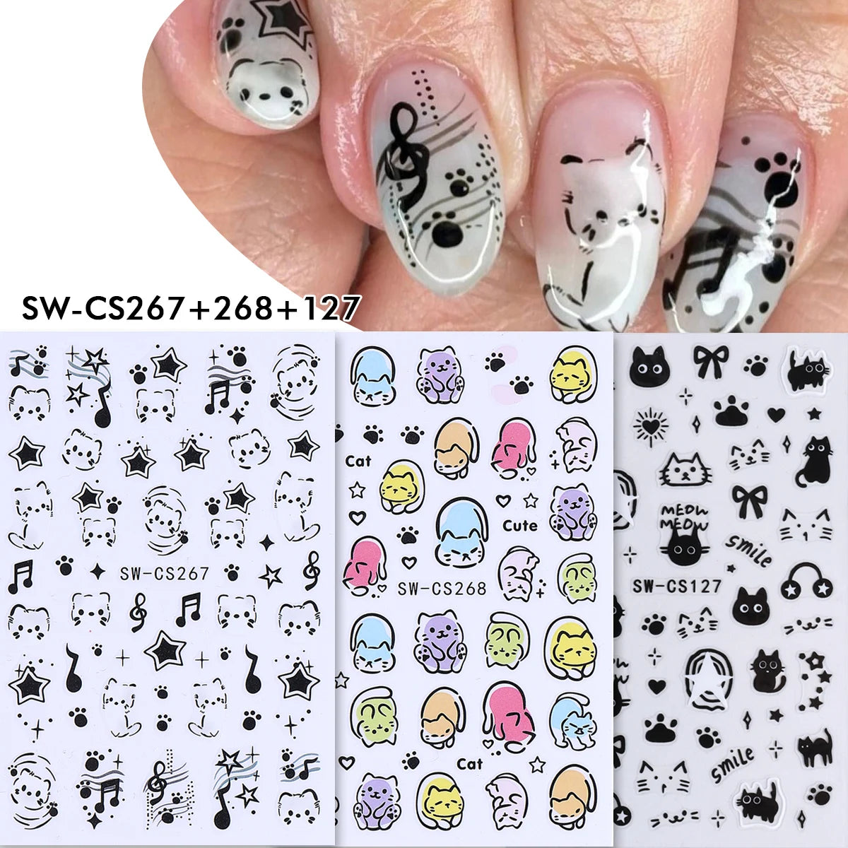 3pcs Halloween Nail Stickers – Pumpkin, Bat & Spider Web Decals Nail Art Stickers PLUSH SW-CS267 268 127