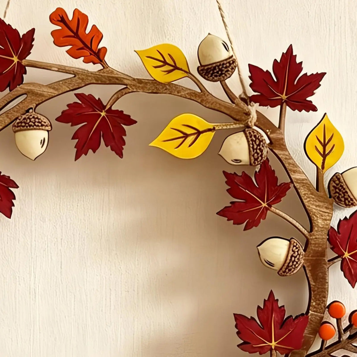 Rustic Autumn Wreath – Maple Acorn Fall Door Décor 11in Seasonal Wreath PLUSH