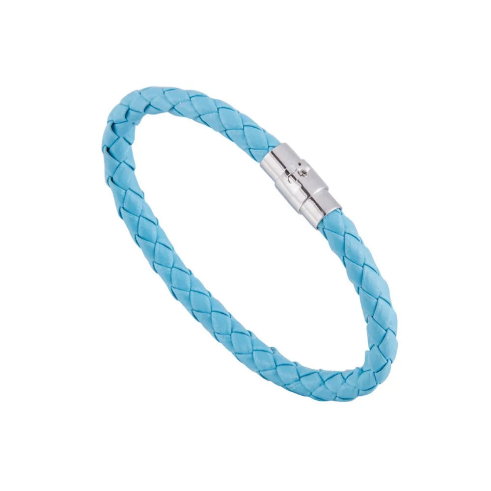 Braided Leather Bracelet Unisex Magnetic Clasp – Multi Colors Leather Cord Bracelet PLUSH Light blue