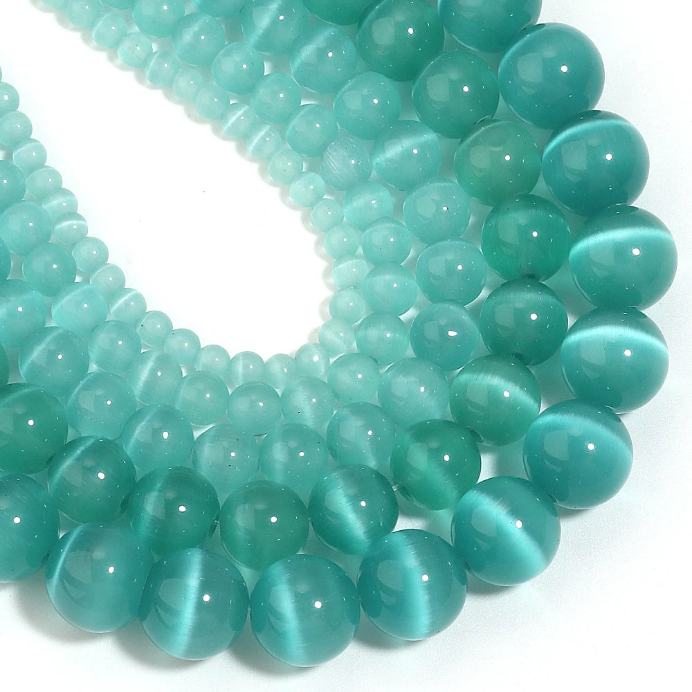 Teal Blue Cat Eye Stone Beads 4–12mm | DIY Jewelry Making Jewelry Making Beads PLUSH