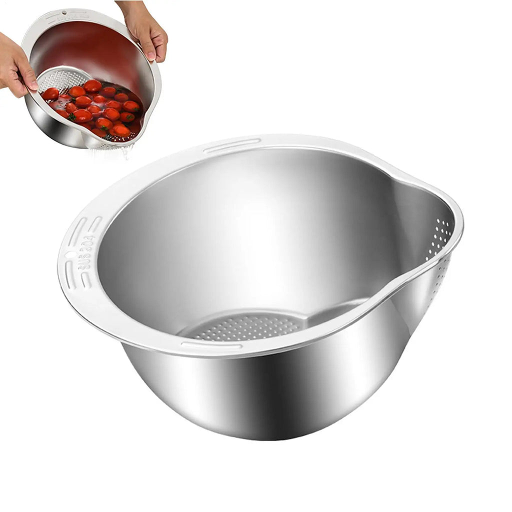 Stainless Steel Rice Washing Basin & Colander Strainer Colander Strainer Bowl PLUSH