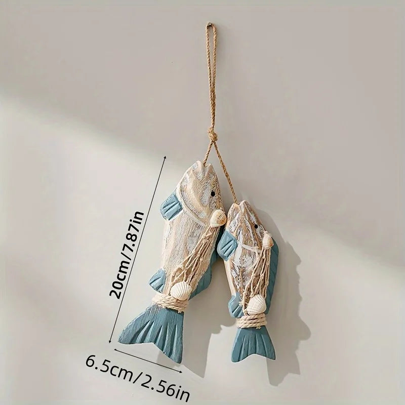 Rustic Wooden Fish Wall Hanging Set – Nautical Coastal Décor Wall Hanging Decor PLUSH 2pcs blue fish