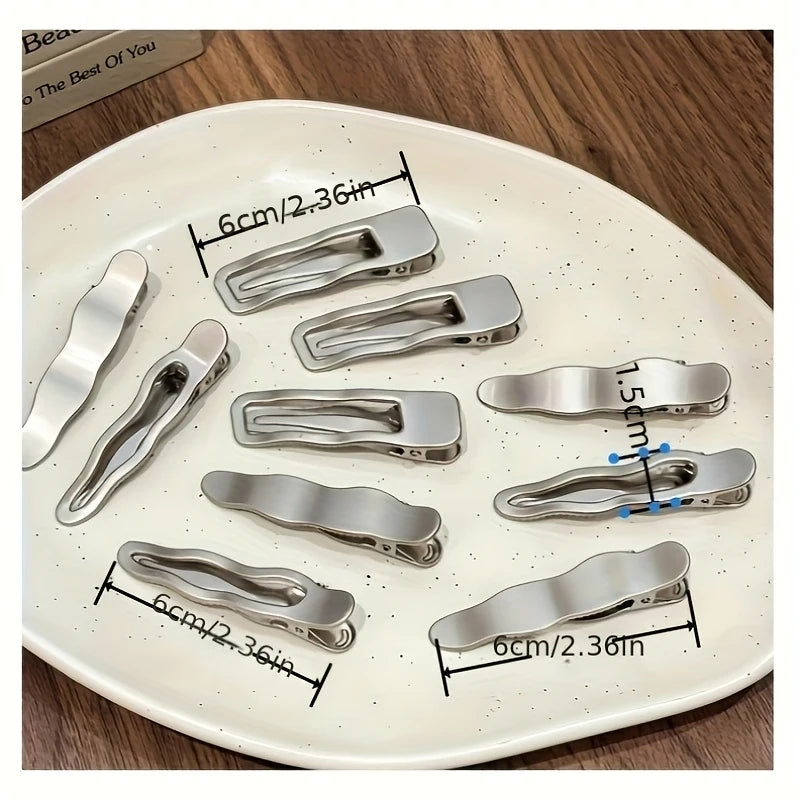 6pcs Silver Hair Clips – Wave, Geometric & Droplet Barrettes Hair Clips Barrettes PLUSH