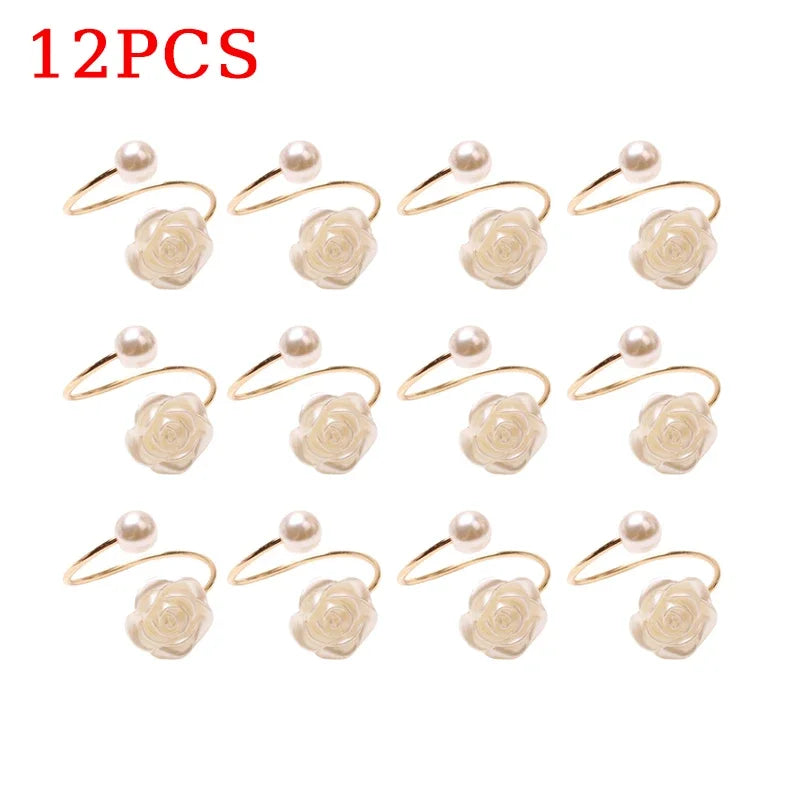96pcs Pearl Rose Napkin Rings – Wedding & Table Décor Set Napkin Rings PLUSH 12PCS
