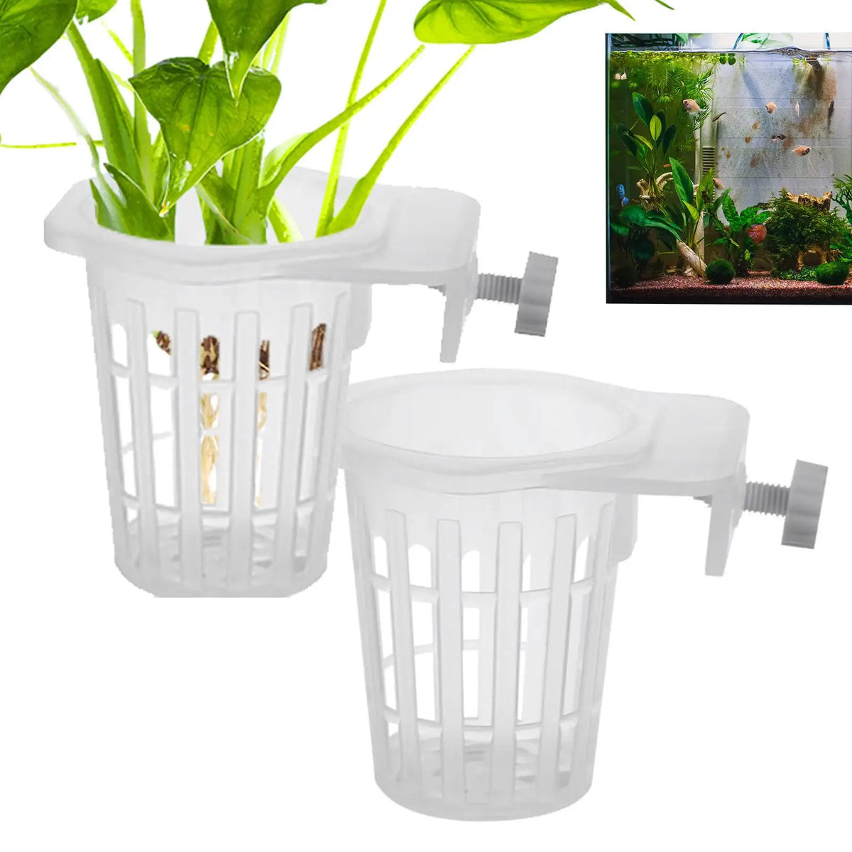 2-Pack Aquarium Plant Basket Holder | Fish Tank Hanging Cups Aquarium Plant Holder PLUSH