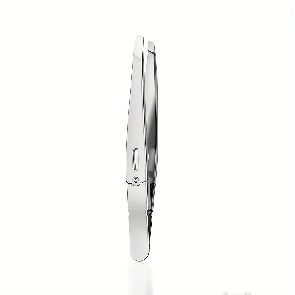 Pink Stainless Steel Slant-Tip Eyebrow Tweezers | Precision Eyebrow Tweezers PLUSH Silvery
