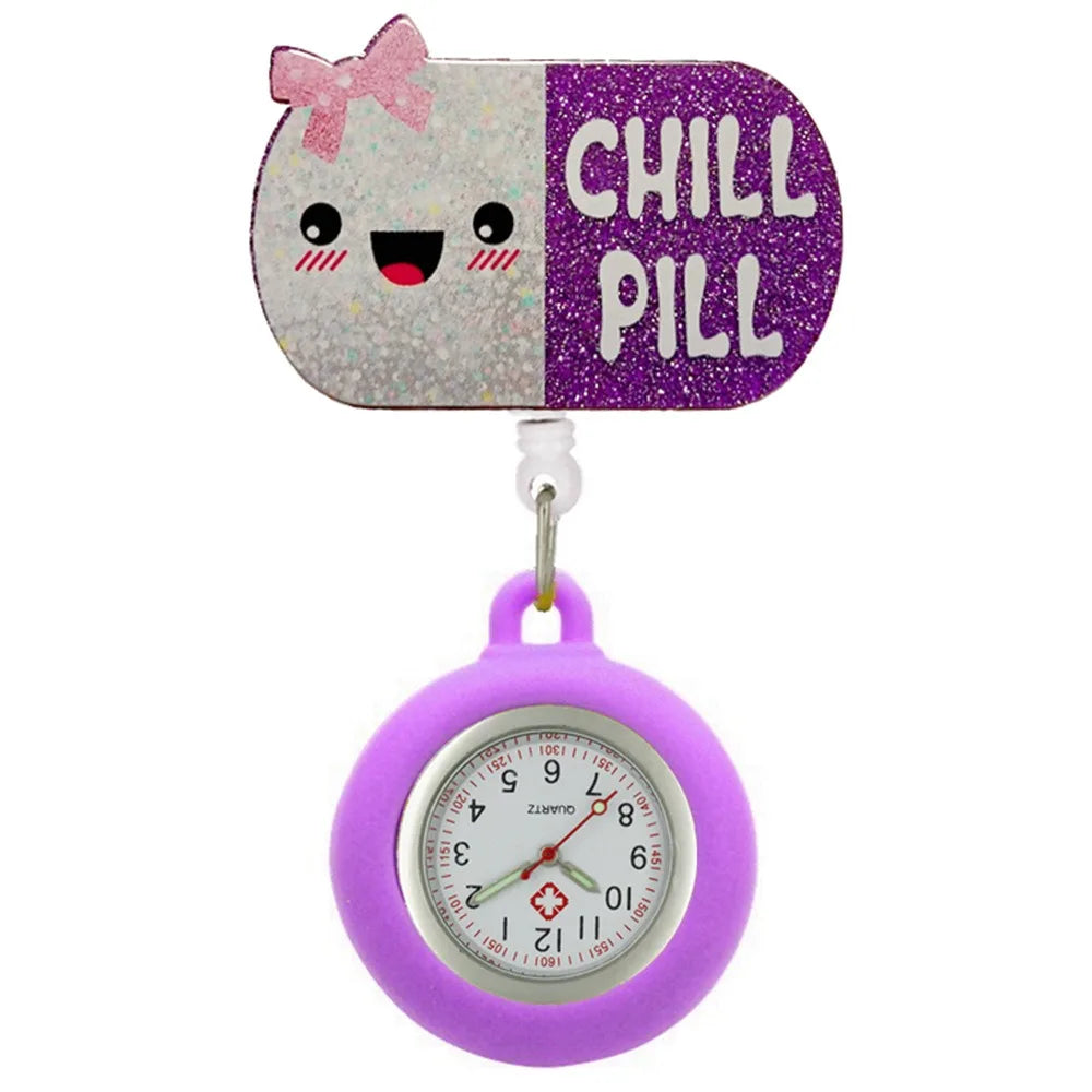 Cartoon Clip-On Nurse Fob Watch | Retractable Silicone Badge Reel Clip-On Fob Watch PLUSH F