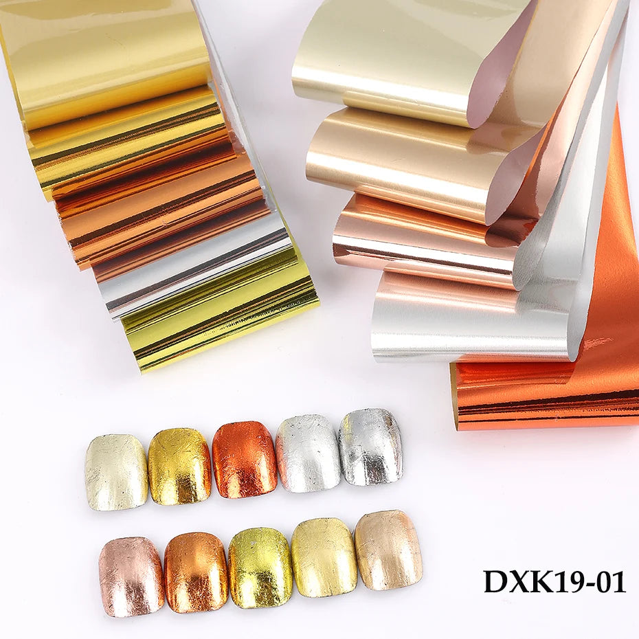 Matte Metallic Nail Foil Wraps 10-Pack – Gold Silver Starry Sky Nail Foil Wraps PLUSH DXK19-01