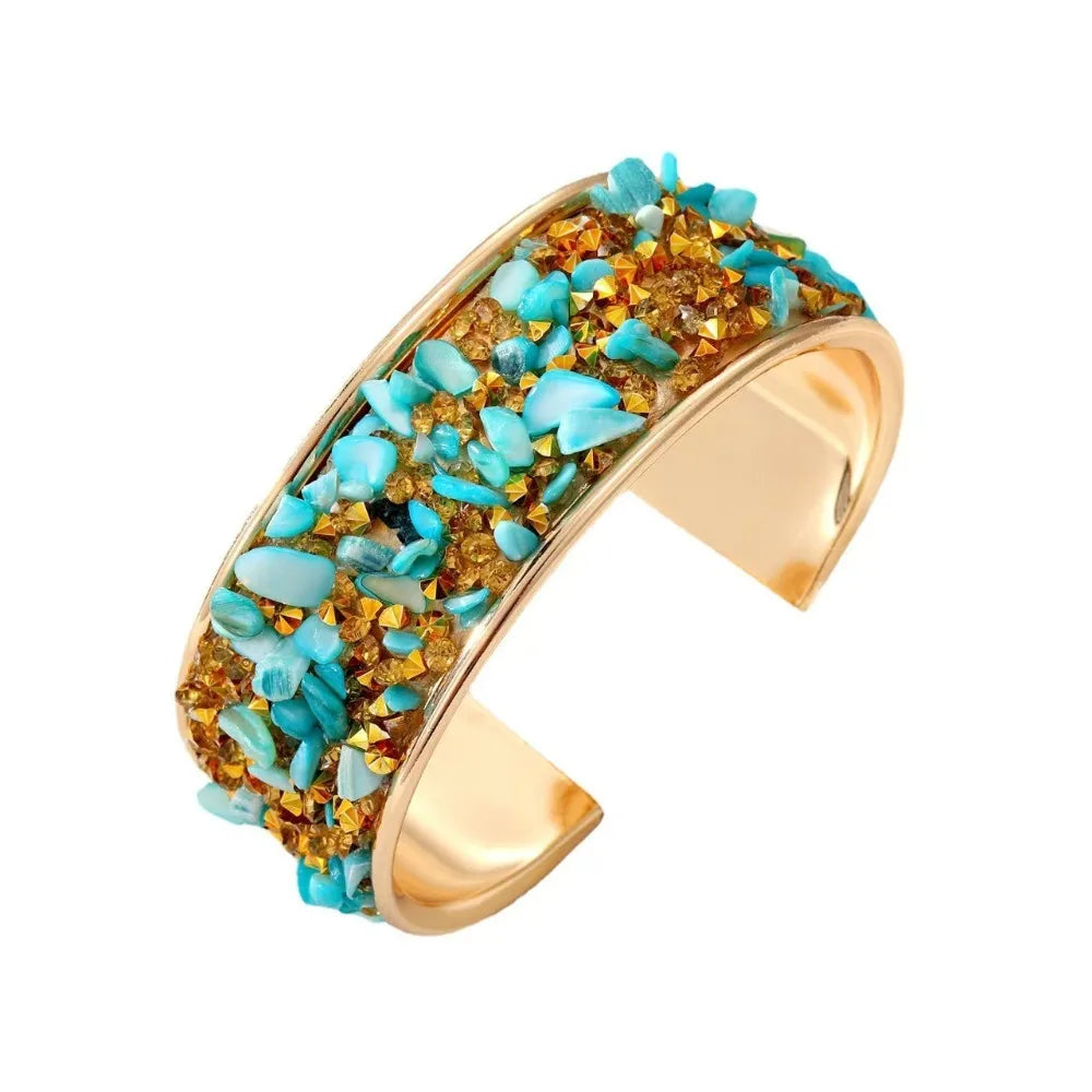 Bohemian Wide Open Cuff Bangle – Rhinestone Stone Bracelet Cuff Bangle Bracelet PLUSH