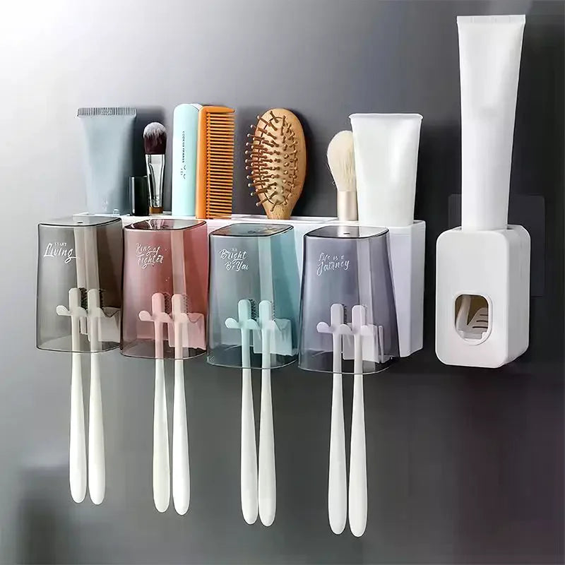 Wall Mounted Toothbrush & Mouthwash Cup Holder – No Drill Toothbrush Holder Set PLUSH