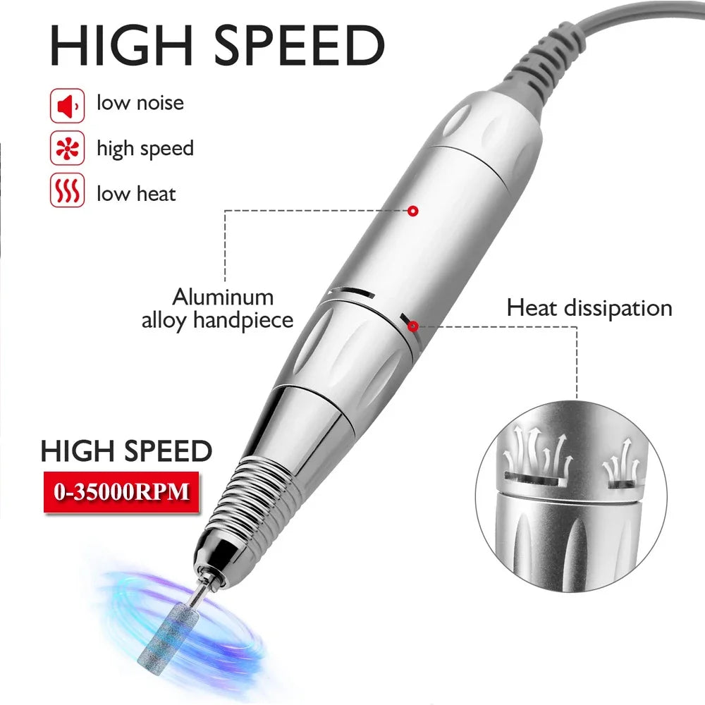Electric Nail Drill Handle 35000RPM – Manicure Handpiece Nail Drill Handpiece PLUSH