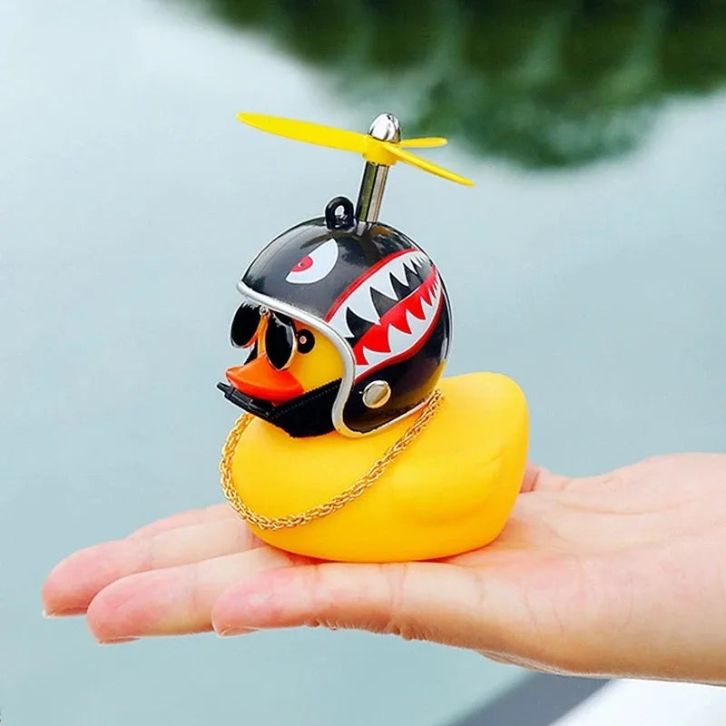 Cute Yellow Duck Car Decoration – Helmet Sunglasses Propeller Novelty Figurine PLUSH