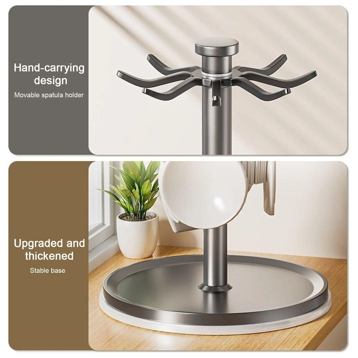 Rotating Kitchen Utensil Holder Rack – 8 Hooks Organizer Kitchen Utensil Rack PLUSH