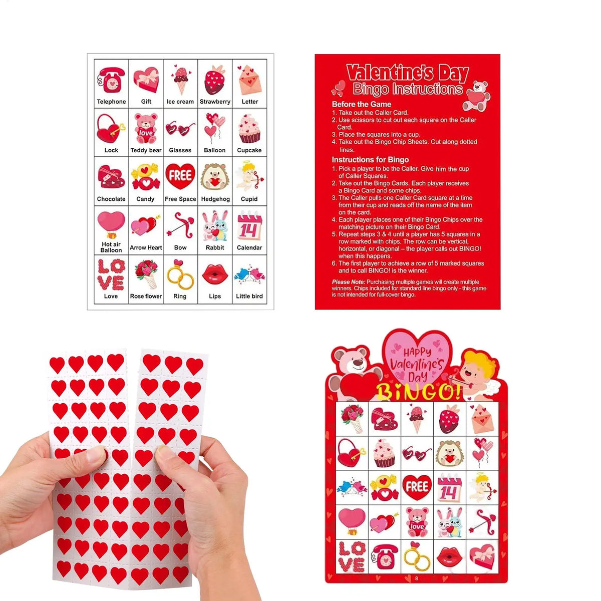 Valentine's Day Bingo Game 38pcs – Fun Set for 24 Players Holiday Card Game PLUSH