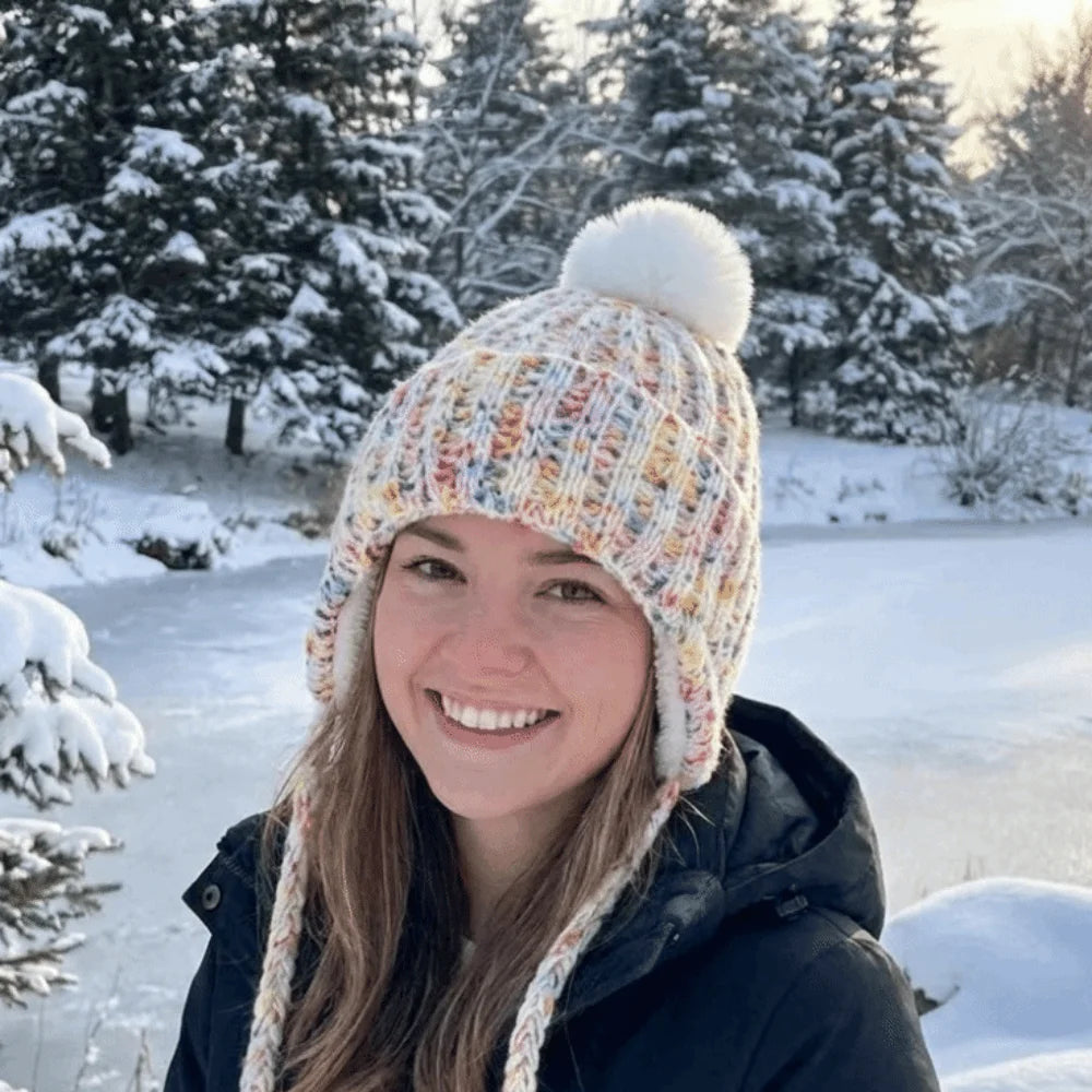 Vintage Knitted Beanie Hat | Windproof Ear Flap Women's Cap Knitted Beanie Hat PLUSH