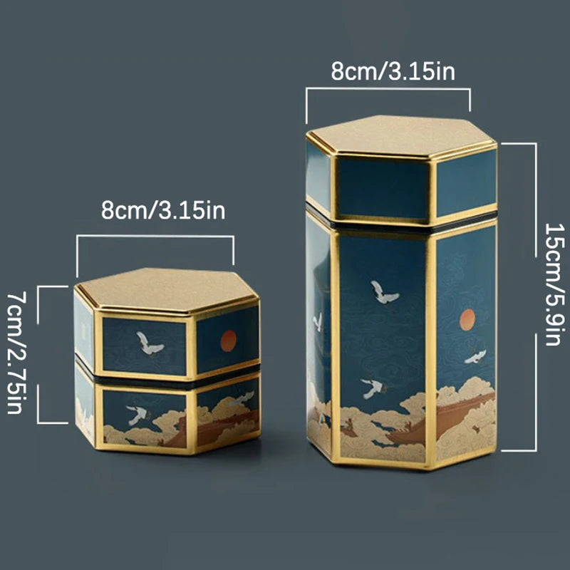 Hexagonal Tinplate Tea Storage Tin – Chinese Style Sealed Can Tea Storage Tin PLUSH