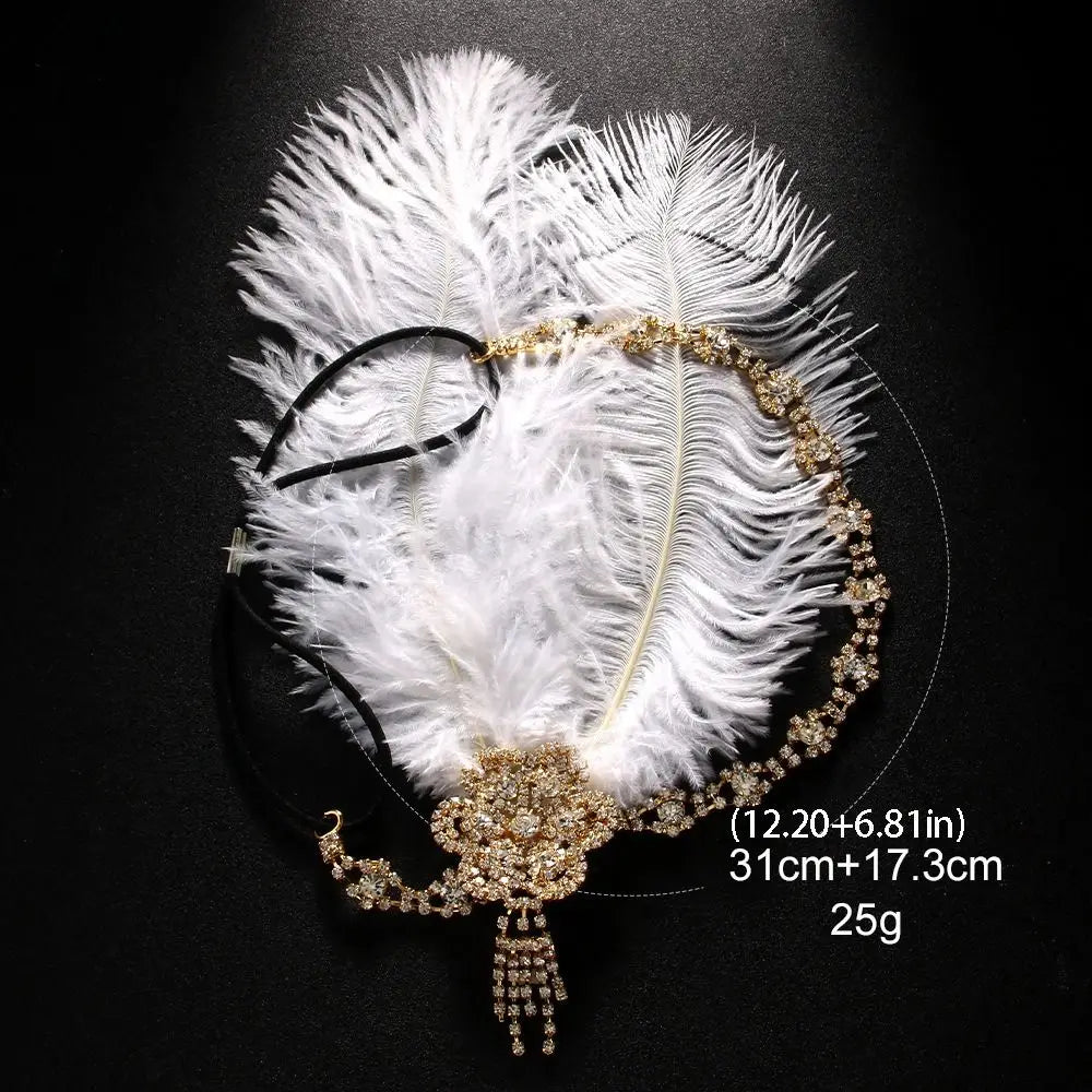 1920s Feather Headband Crystal Rhinestone Bridal Hair Band Feather Hair Headband PLUSH