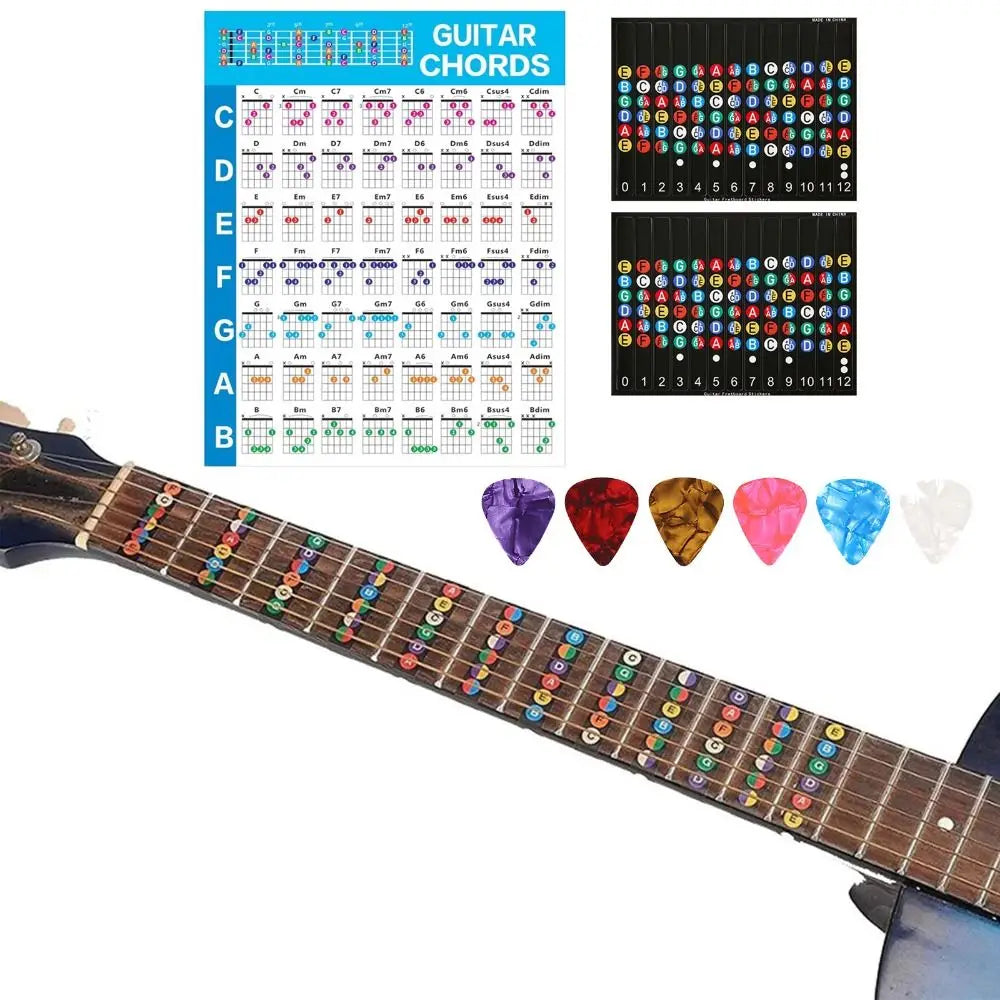 Color Coded Guitar Chord Chart – 56 Chords, Picks & Stickers Guitar Chord Chart PLUSH