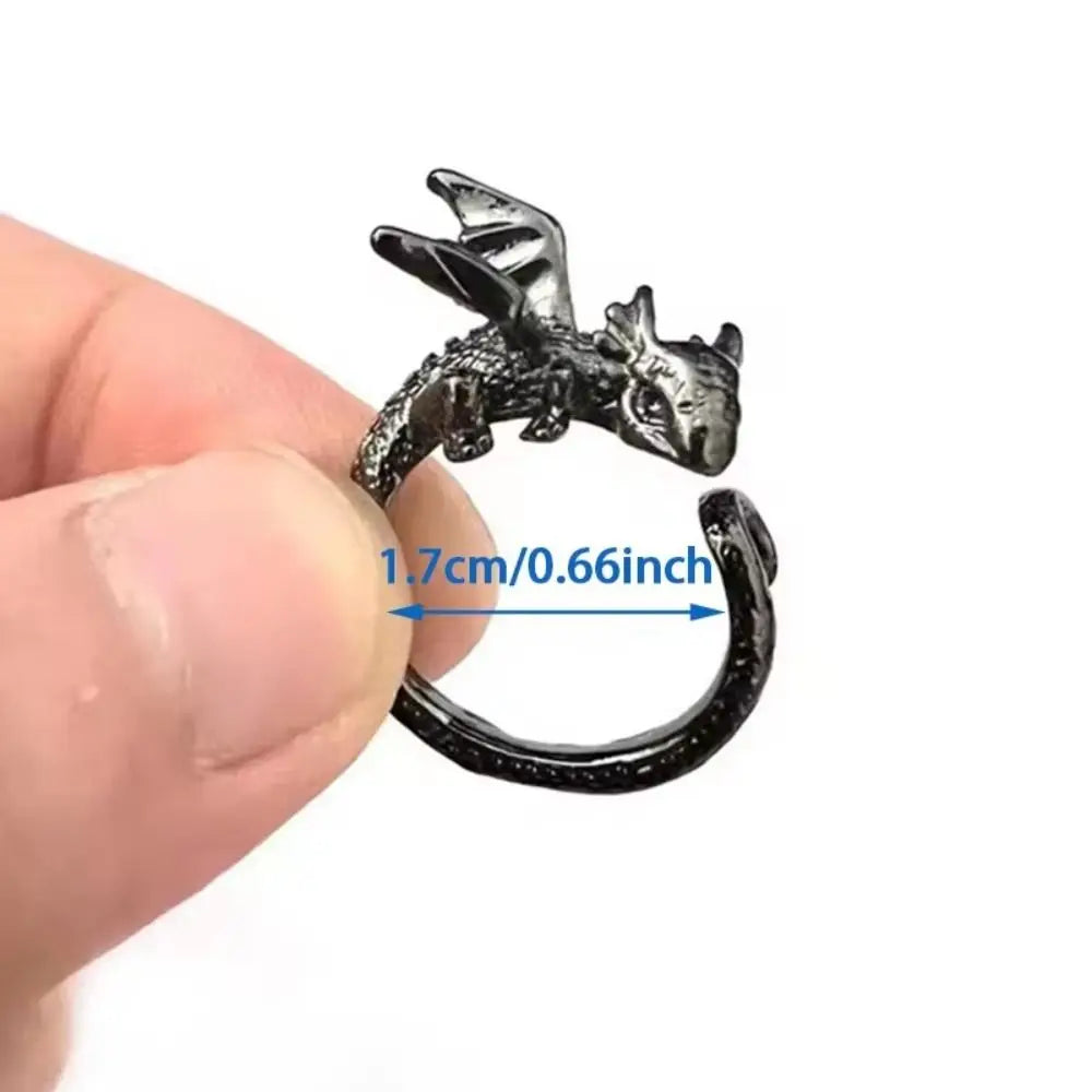 Vintage Dragon Adjustable Silver Ring – Retro Animal Jewelry Fashion Ring PLUSH