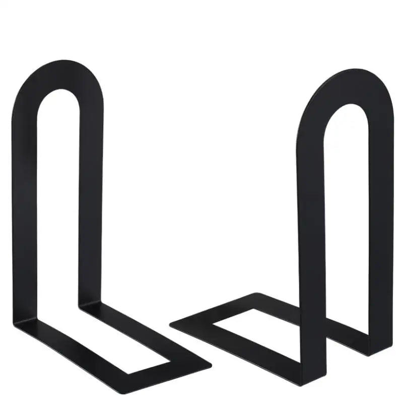2-Pack L-Shaped Iron Bookends – Non-Slip Heavy-Duty Book Holders Iron Bookends PLUSH Black