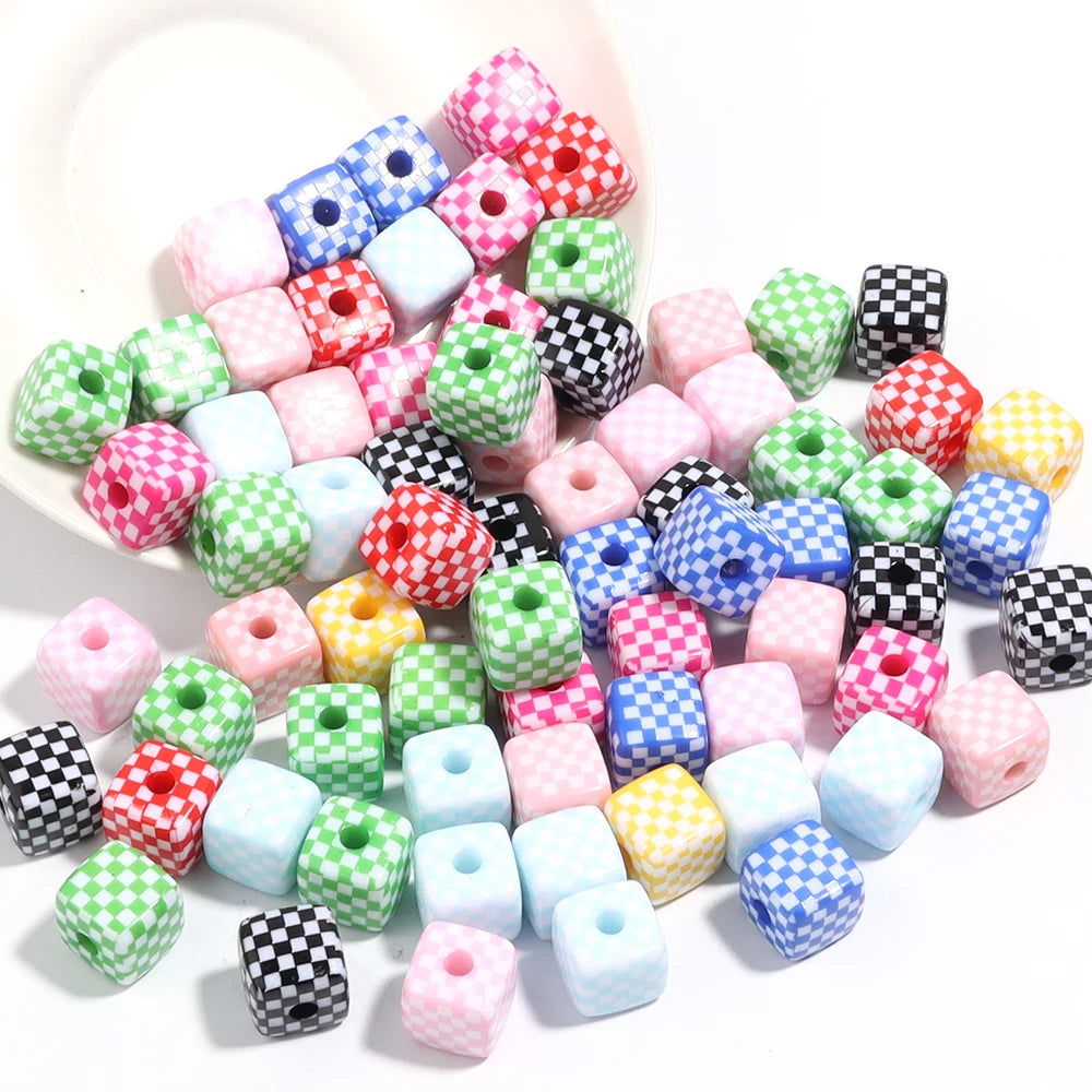 10pcs Checkerboard Acrylic Square Spacer Beads – DIY Jewelry Acrylic Spacer Beads PLUSH