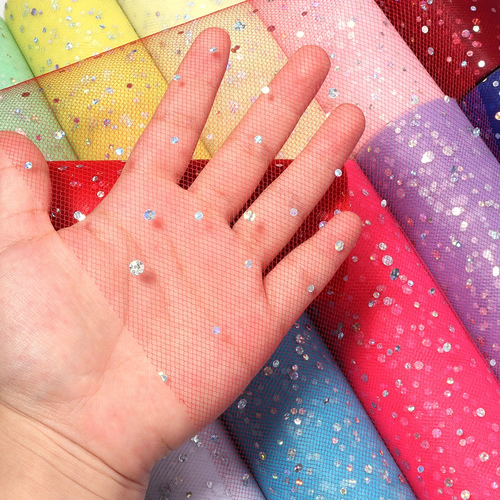 10 Yards Laser Sequin Glitter Tulle Mesh Fabric 15cm – DIY Craft Glitter Tulle Fabric PLUSH