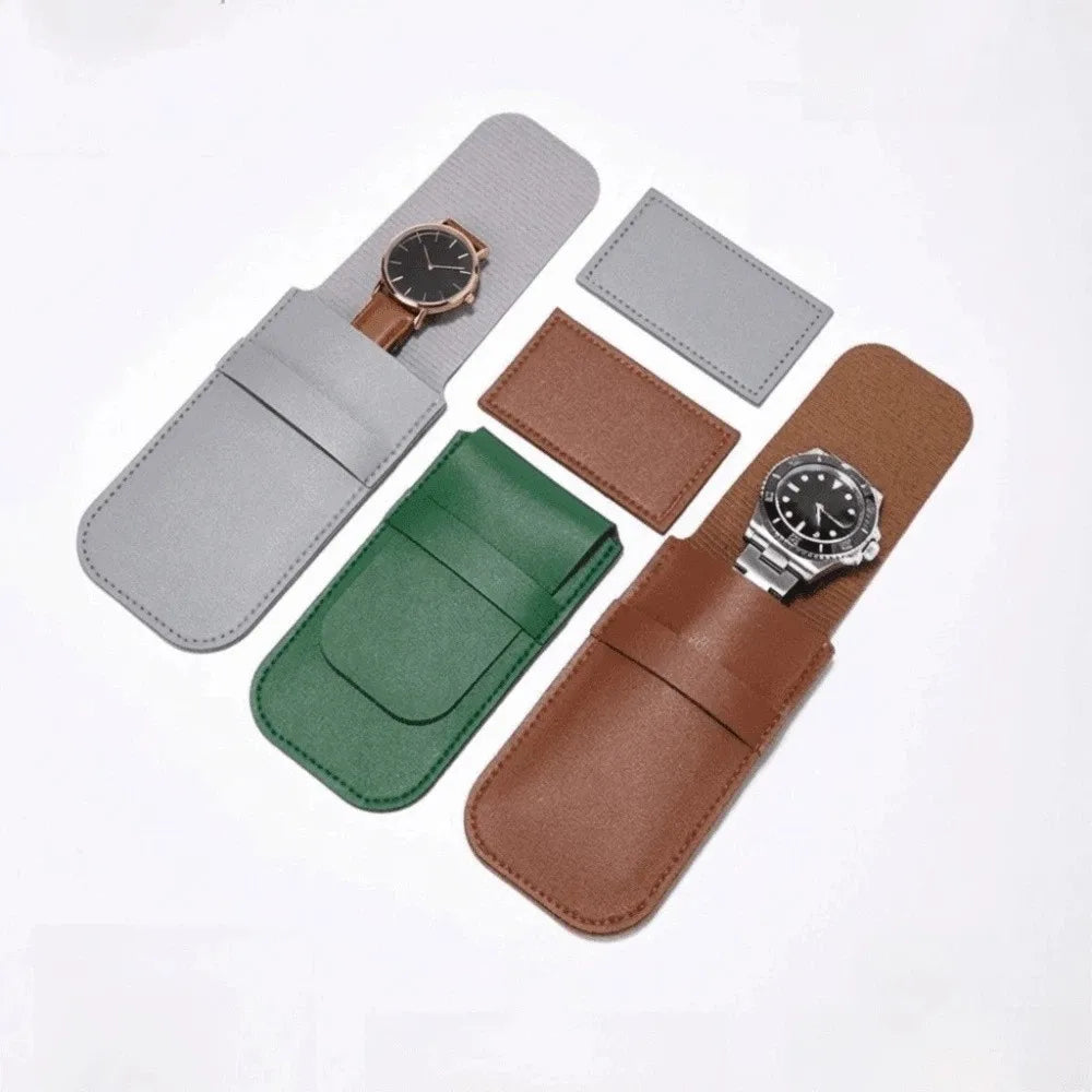 PU Leather Watch Bag Organizer – Anti-Scratch Flip Cover Pouch Watch Storage Pouch PLUSH